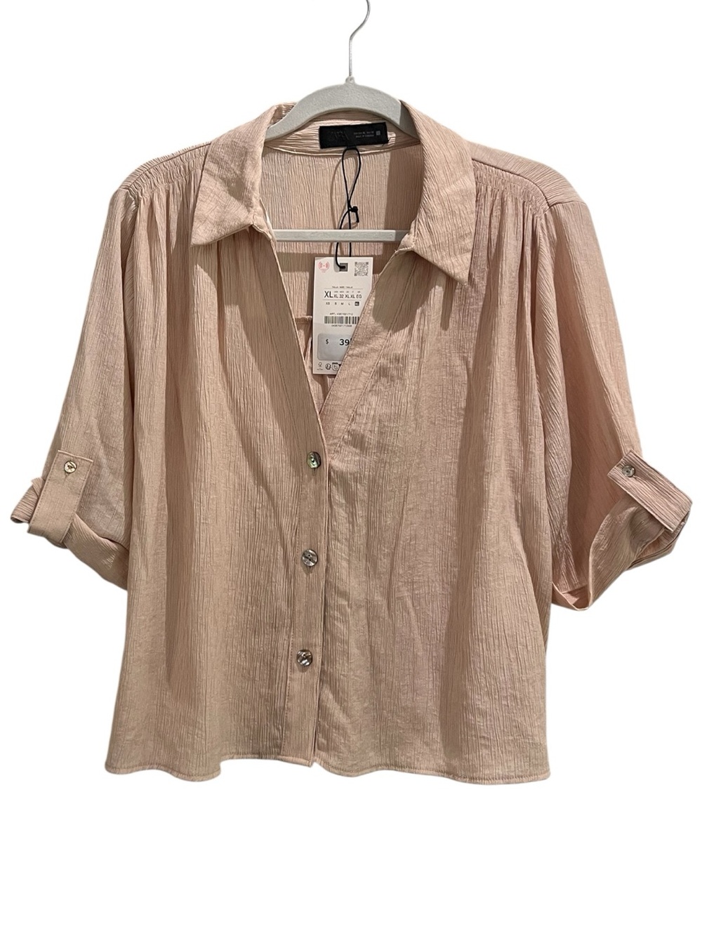 Zara Women's Short Sleeve Button-Front Flowy Shirt